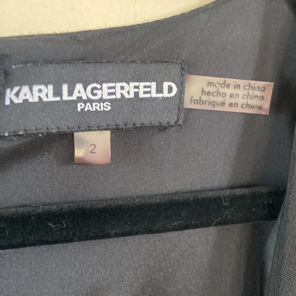 Karl Lagerfeld Little Black Dress 2 Flare Short V-Neck Cap Sleeve Designer Basic - Picture 3 of 5